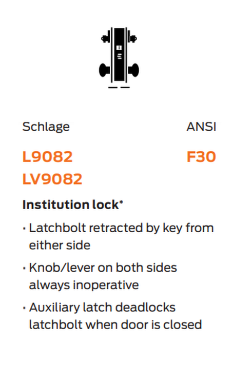 Schlage L9082P 18N Institution Mortise Lock w/ 18 Lever and N Escutcheon