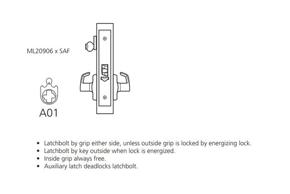 Corbin Russwin ML20906 ASN SAF Fail Safe Mortise Electrified Lock, Outside Cylinder Override