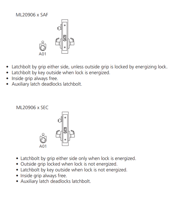 Corbin Russwin ML20906 Mortise Electrified Lock, Outside Cylinder Override