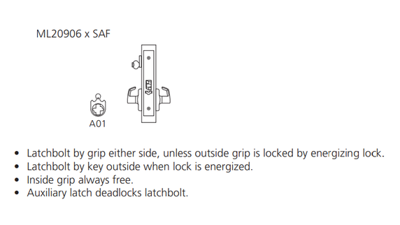 Corbin Russwin ML20906 LL SAF M91 Fail Safe Mortise Electrified Lock, Body Only w/ Latchbolt Monitor