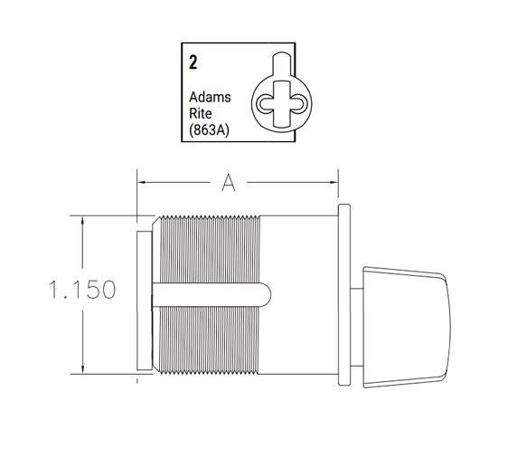 Kaba Ilco 7151TK2 15/16" Turn Knob Mortise Cylinder, Adams Rite Cam