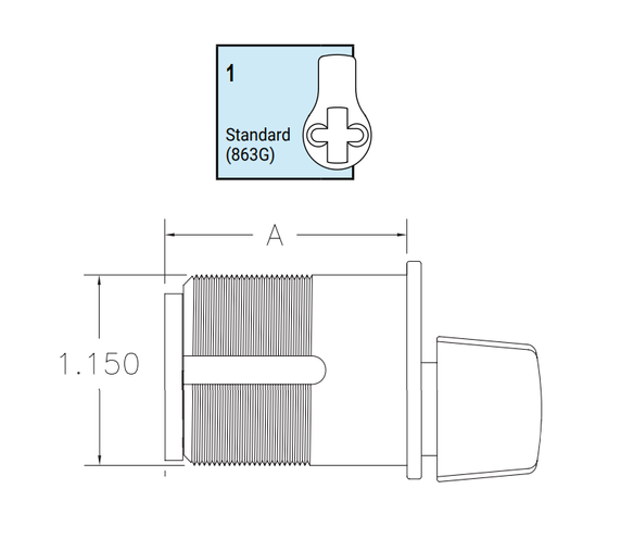 Kaba Ilco 7181TK1 1-1/8" Turn Knob Mortise Cylinder, Standard Cam