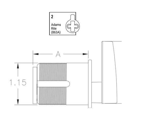 Kaba Ilco ADA-7161TK2 1" ADA Turn Knob Mortise Cylinder, Adams Rite Cam