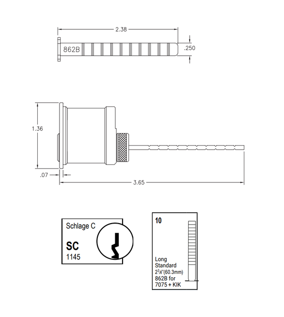 Kaba Ilco 7075SC10-KA2 Rim Cylinder with Screw Cap, Schlage C Keyway, Keyed Alike in Pairs