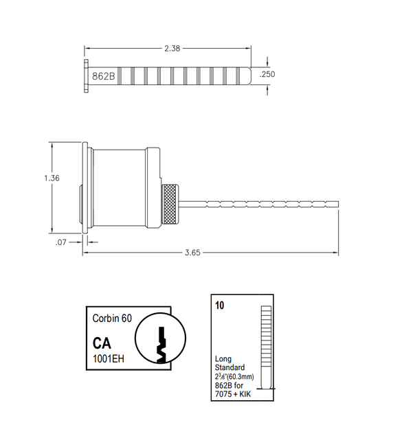 Kaba Ilco 7075CA10-KA2 Rim Cylinder with Screw Cap, Corbin Russwin 60 Keyway, Keyed Alike in Pairs