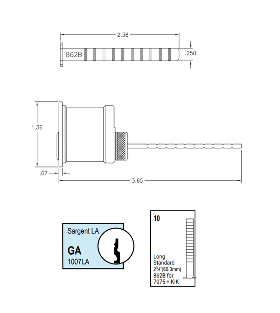 Kaba Ilco 7075GA10-KA2 Rim Cylinder with Screw Cap, Sargent LA Keyway, Keyed Alike in Pairs