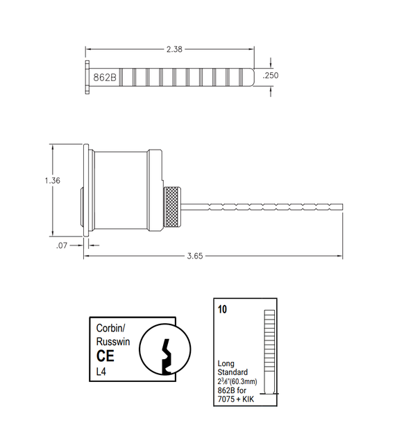 Kaba Ilco 7075CE10-KA2 Rim Cylinder with Screw Cap, Corbin Russwin L4 Keyway, Keyed Alike in Pairs