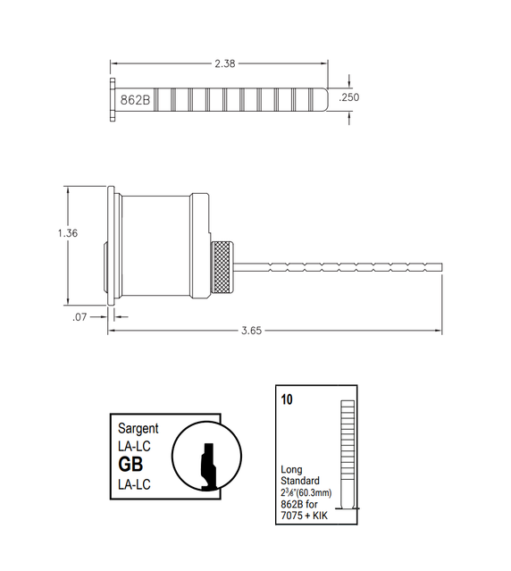 Kaba Ilco 7075GB10-KA2 Rim Cylinder with Screw Cap, Sargent LA-LC Keyway, Keyed Alike in Pairs