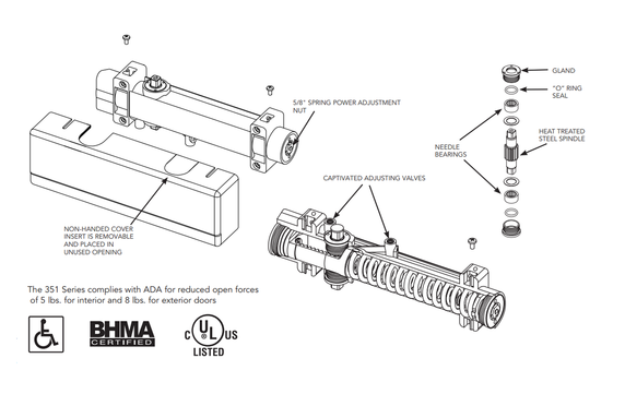 Sargent 351-PSH Powerglide Door Closer, Heavy Duty Parallel Hold Open Arm w/ Positive Stop