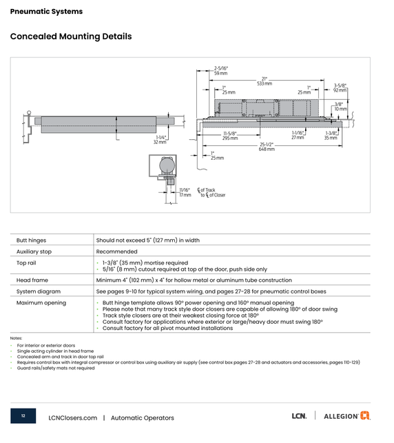 LCN  2614-STD Concealed Pneumatic Auto Equalizer Power Operator