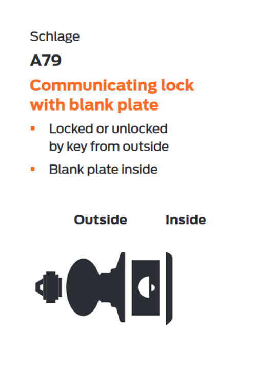 Schlage A79LD ORB Backplate Communicating Cylindrical Lock, Orbit Knob, Less Conventional Cylinder