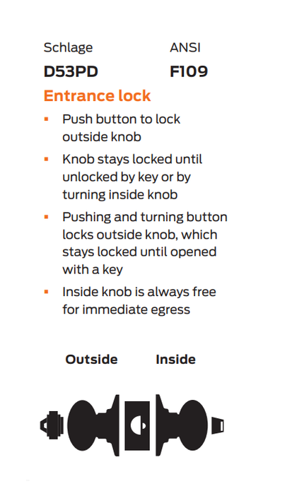 Schlage D53LD PLY Entrance Cylindrical Lock, Plymouth Knob, Less Conventional Cylinder