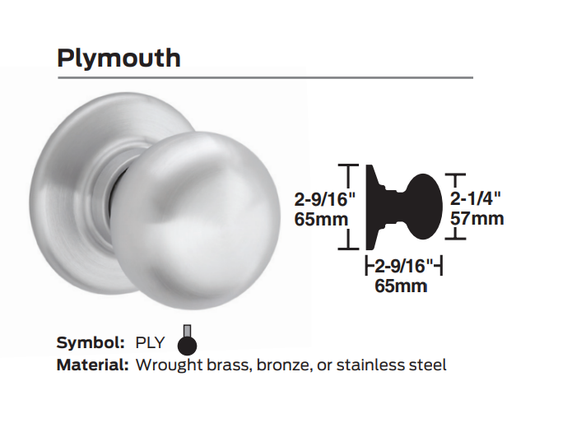 Schlage D70 PLY Classroom Cylindrical Lock, Plymouth Knob