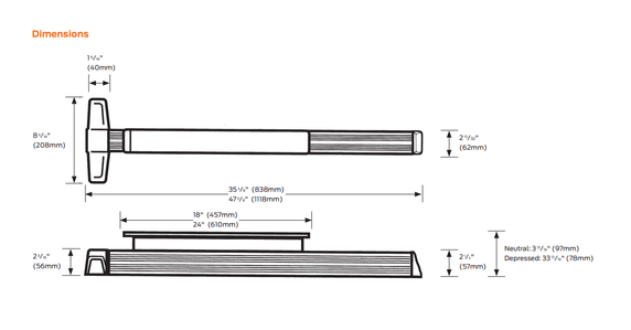 Von Duprin 3527AEO-F Fire Rated Surface Vertical Rod Exit Device, Exit Only