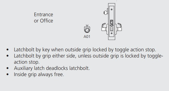 Corbin Russwin ML2051 LWM LC Entrance or Office Mortise Lock, Conventional Less Cylinder