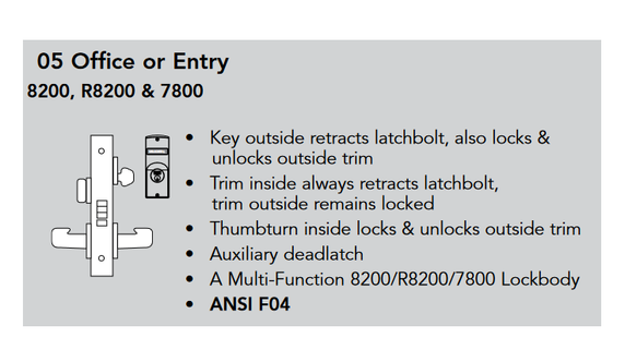 Sargent V40-8205 LNL Office or Entry Mortise Lock w/ Unlocked/Locked Indicator
