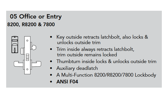Sargent V01-8205 LNL Office or Entry Mortise Lock w/ Unlocked/Locked Indicator