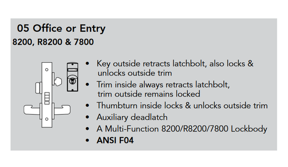 Sargent V40-8205 LNP Office or Entry Mortise Lock w/ Unlocked/Locked Indicator