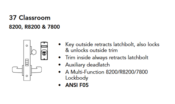 Sargent LCV10-8237 LNL Classroom Mortise Lock w/ Unlocked/Locked Indicator