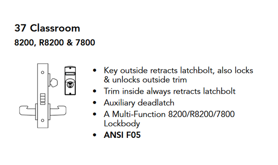 Sargent V40-8237 LNL Classroom Mortise Lock w/ Unlocked/Locked Indicator