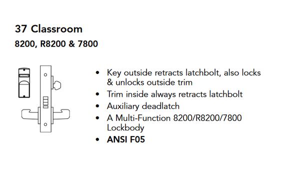 Sargent V01-8237 LNL Classroom Mortise Lock w/ Unlocked/Locked Indicator