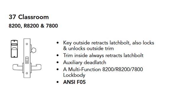 Sargent V01-8237 LNJ Classroom Mortise Lock w/ Unlocked/Locked Indicator