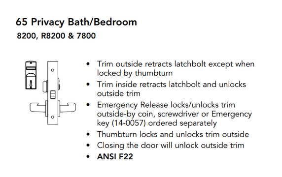 Sargent V04-8265 LNP Privacy Bath/Bedroom Mortise Lock w/ Unlocked/Locked Indicator