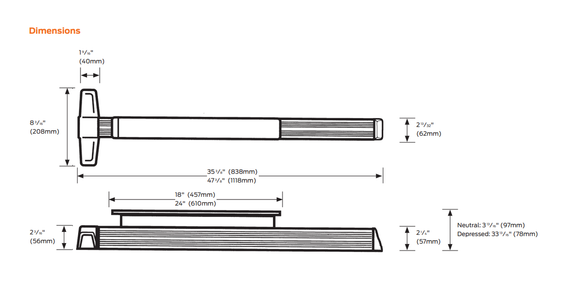 Von Duprin CD3347ANL-OP Cylinder Dogging Concealed Vertical Rod Exit Device with 388NL Trim