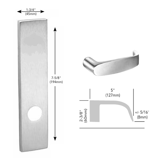 Sargent TR-8215 LE2L Passage or Closet Mortise Trim Pack, LE2 Escutcheon, L Lever