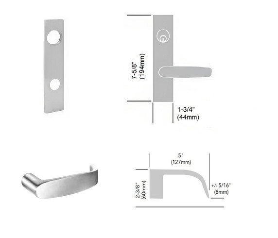 Sargent TR-8225 LE1L Dormitory or Exit Mortise Trim Pack, LE1 Escutcheon, L Lever