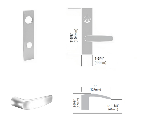 Sargent TR-8225 LE1B Dormitory or Exit Mortise Trim Pack, LE1 Escutcheon, B Lever