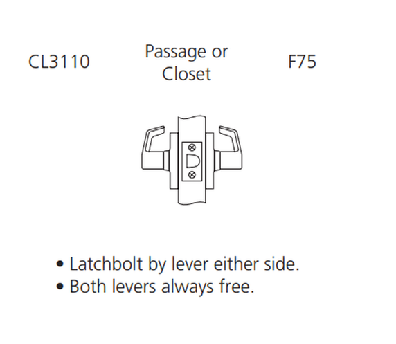 Corbin Russwin CL3110 AZD  Grade 1 Passage Cylindrical Lever Lock