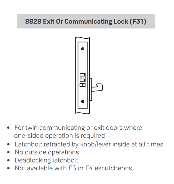Yale AUCN8828FL Exit or Communicating Mortise Lever Lock