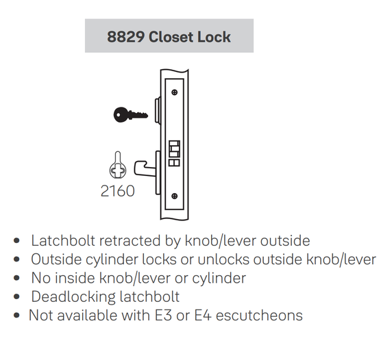 Accentra (Yale) AUCN8829FL Closet Mortise Lever Lock, Augusta Style