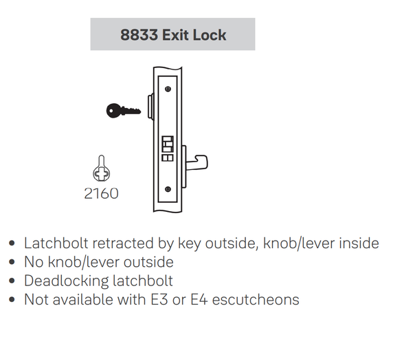 Accentra (Yale) AUCN8833FL Exit Mortise Lever Lock, Augusta Style