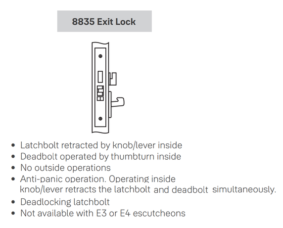 Yale AUCN8835FL Exit Mortise Lever Lock, Augusta Style