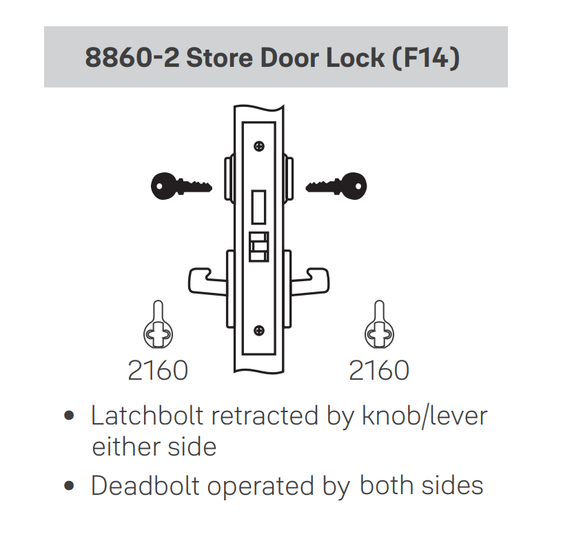 Accentra (Yale) MOR8860-2FL Store Door Mortise Lever Lock, Monroe Style