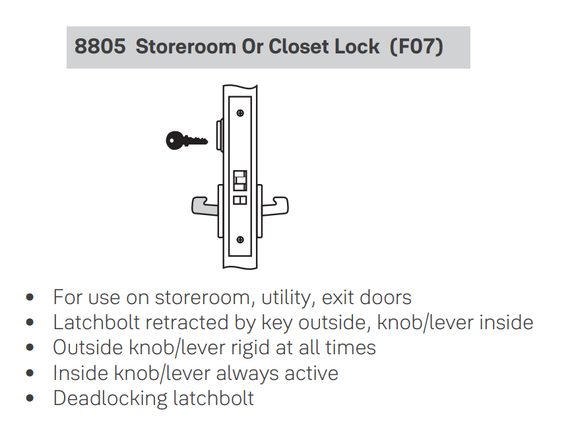 Yale AUCN8805FL LC Storeroom or Closet Mortise Lever Lock, Less Cylinder