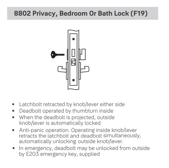Accentra (Yale) LBDY8802FL Privacy, Bedroom or Bath Mortise Lever Lock, Body Only