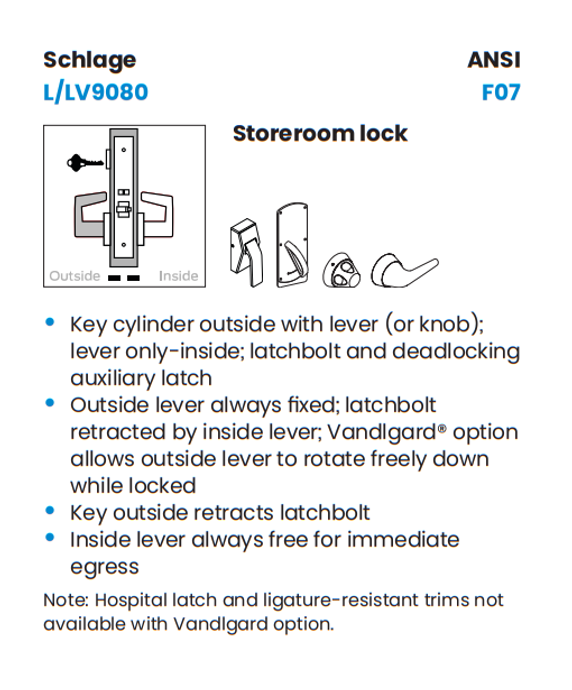 Schlage L9080P 05L Storeroom Mortise Lock w/ 05 Lever and L Escutcheon