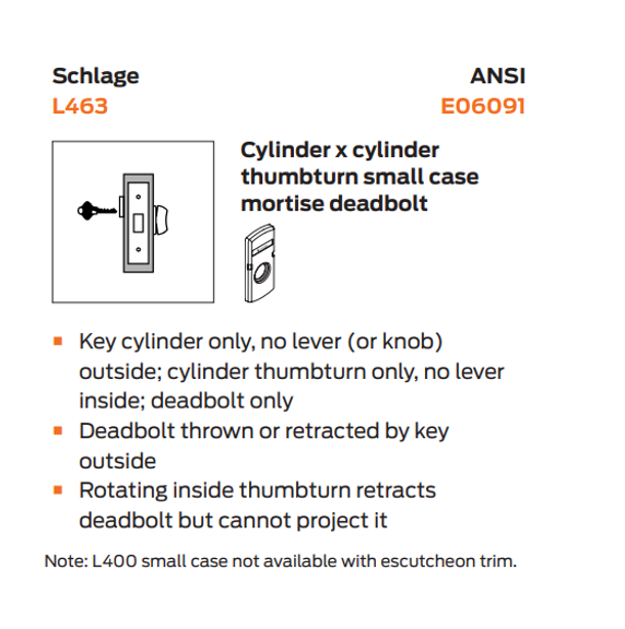 Schlage L463L L283-714 Classroom Small Case Mortise Deadbolt w/ Symbols Only Indicator, Less Cylinder