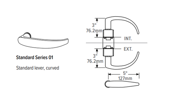 Adams Rite 2190-301-101 Dual Force Interconnected Deadbolt/Deadlatch w/ Trim Set - Curve Lever, No Strike, 1-1/8" Backset