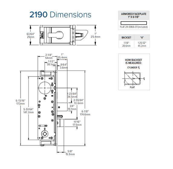 Adams Rite 2190-311-101 Dual Force Interconnected Deadbolt/Deadlatch w/ Trim Set - Curve Lever, Flat Strike, 1-1/8" Backset