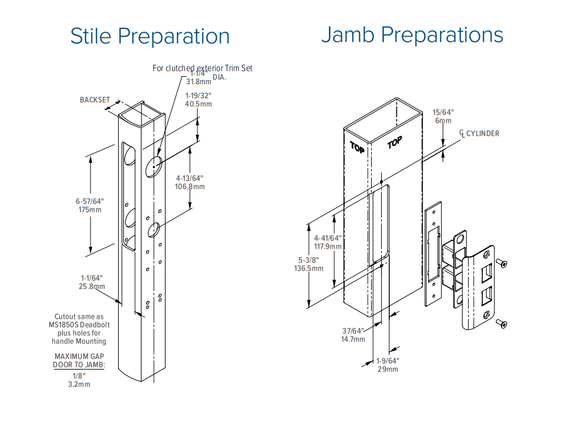 Adams Rite 2190-311-103 Dual Force Interconnected Deadbolt/Deadlatch w/ Trim Set - Square Lever, Flat Strike, 1-1/8" Backset