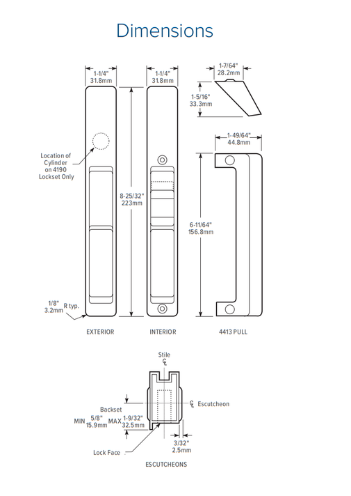 Adams Rite 4189 Flush Lockset without Cylinder for sliding doors