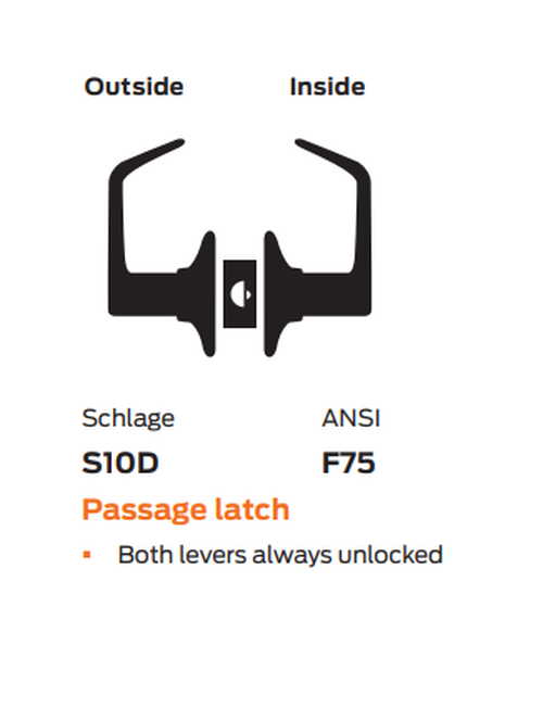 Schlage S10D FLA Passage Lever Lock, Flair Style