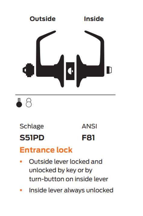 Schlage S51LD JUP Entrance Lever Lock, Less Cylinder