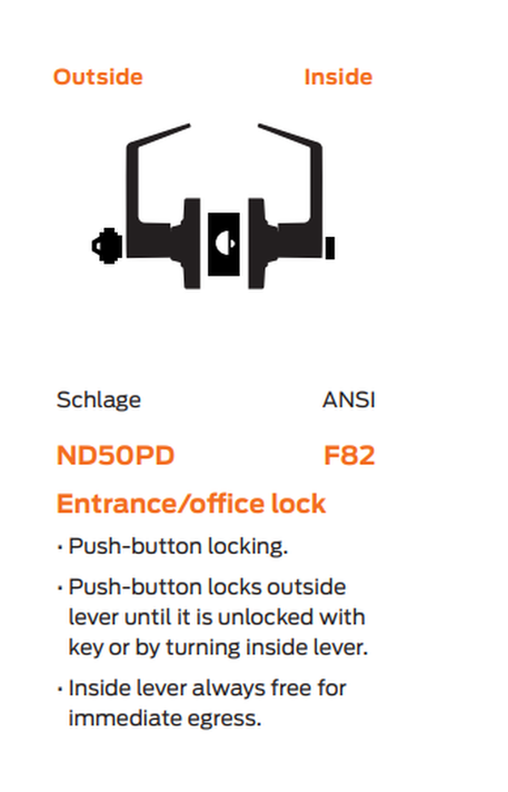 Schlage ND50LD RHO Heavy Duty Entrance/office Lever Lock, Less Cylinder