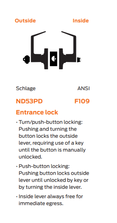 Schlage ND53LD RHO Heavy Duty Entrance Lever Lock, Less Cylinder