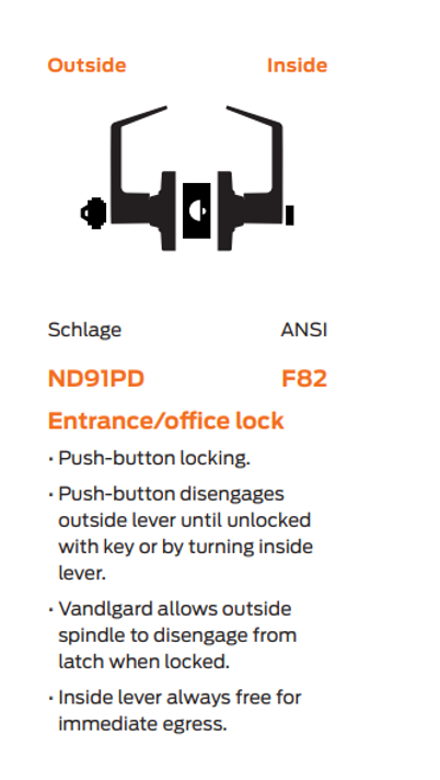 Schlage ND91LD RHO Vandlgard Heavy Duty Entrance/office Lever Lock, Less Cylinder